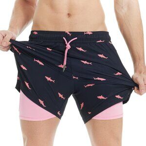 Mens Swim Trunks with Liner Swimming Shorts Stretch 5.5" Quick Dry Bathing Suits